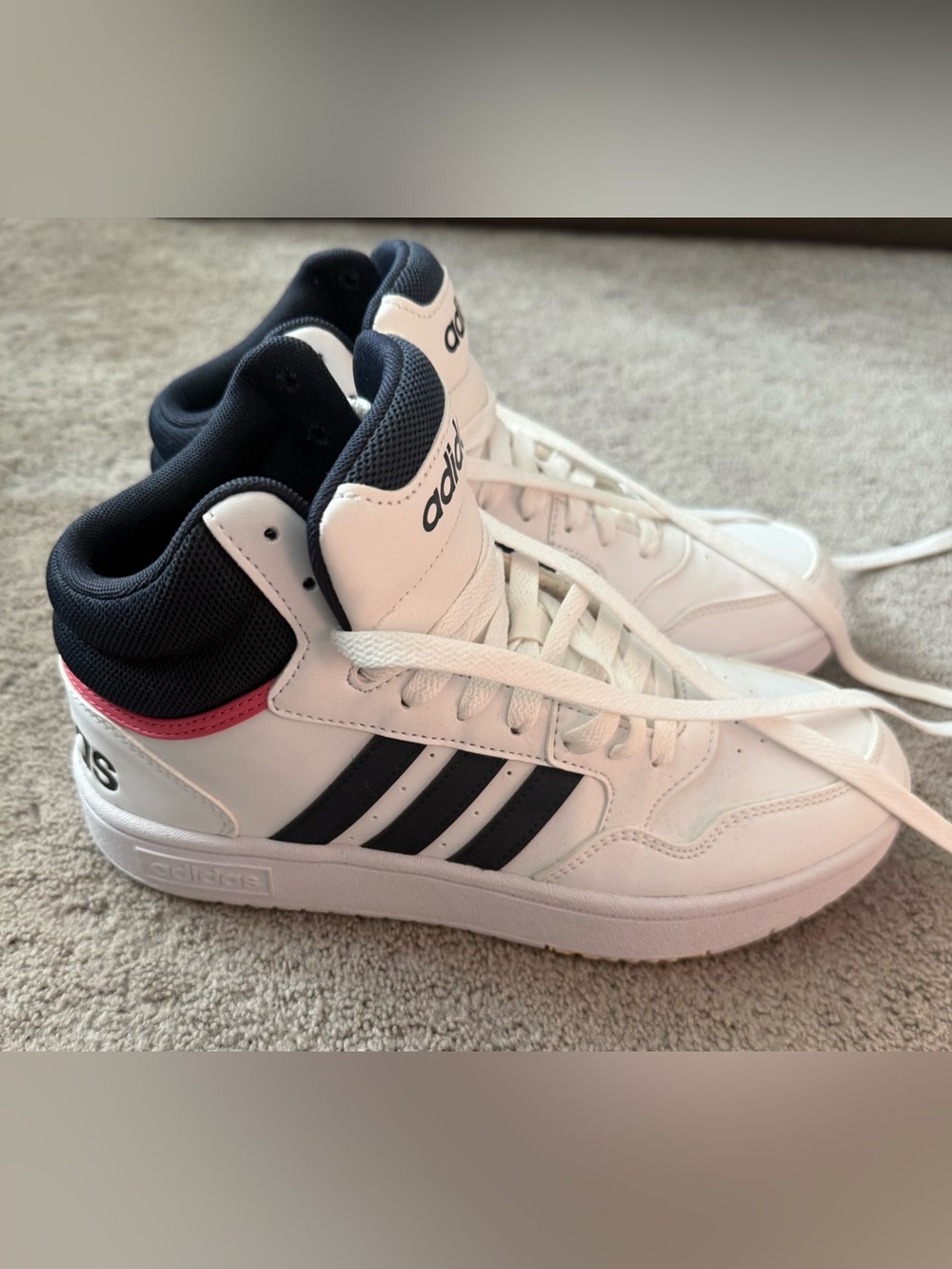adidas Women’s White High-Top Sneakers with Black Stripes